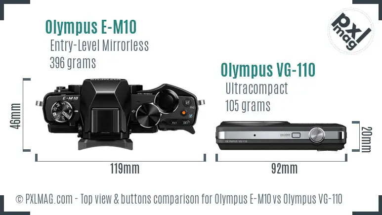 Olympus E-M10 vs Olympus VG-110 top view buttons comparison