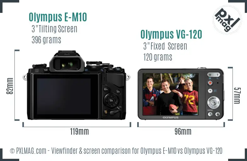 Olympus E-M10 vs Olympus VG-120 Screen and Viewfinder comparison