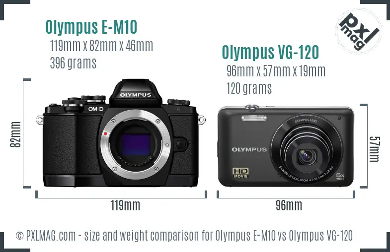 Olympus E-M10 vs Olympus VG-120 size comparison