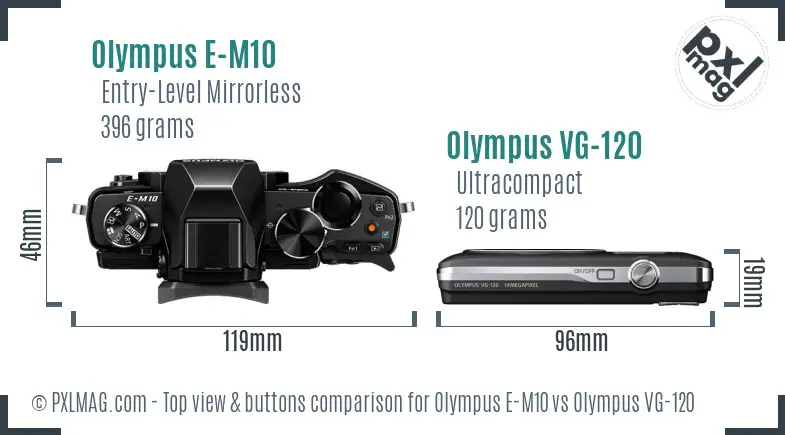 Olympus E-M10 vs Olympus VG-120 top view buttons comparison