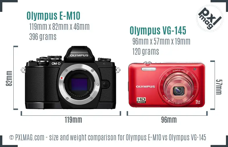 Olympus E-M10 vs Olympus VG-145 size comparison