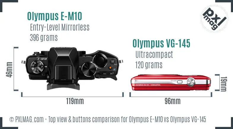 Olympus E-M10 vs Olympus VG-145 top view buttons comparison