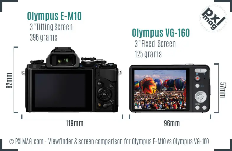 Olympus E-M10 vs Olympus VG-160 Screen and Viewfinder comparison