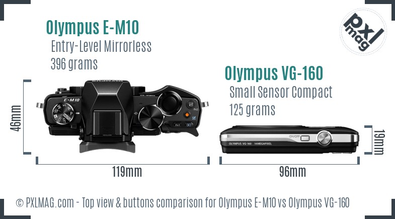 Olympus E-M10 vs Olympus VG-160 top view buttons comparison