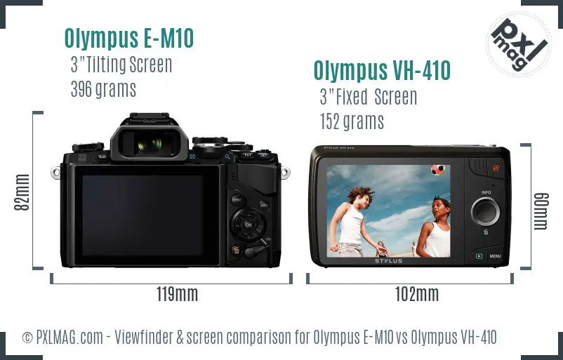 Olympus E-M10 vs Olympus VH-410 Screen and Viewfinder comparison
