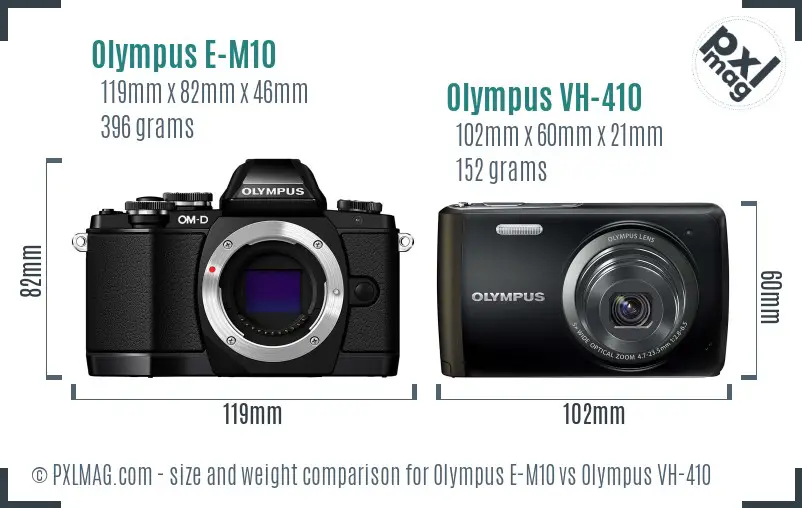 Olympus E-M10 vs Olympus VH-410 size comparison