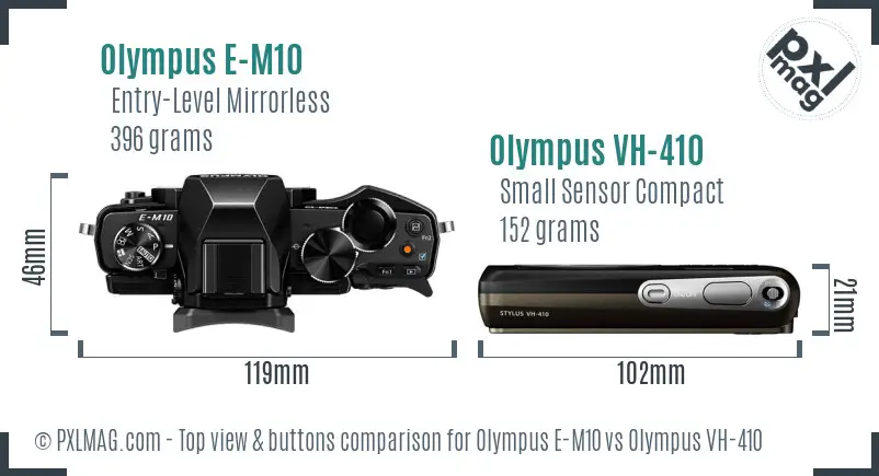 Olympus E-M10 vs Olympus VH-410 top view buttons comparison