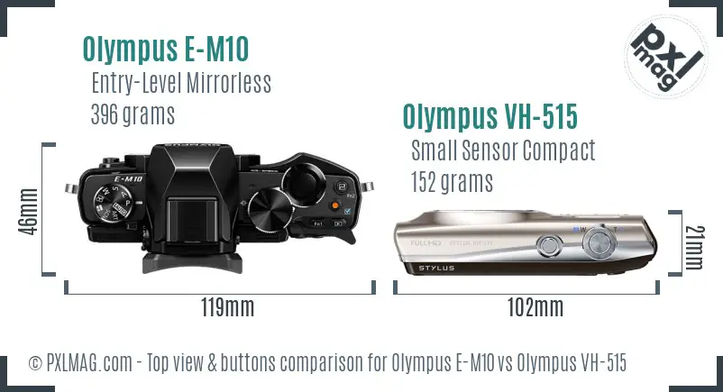 Olympus E-M10 vs Olympus VH-515 top view buttons comparison