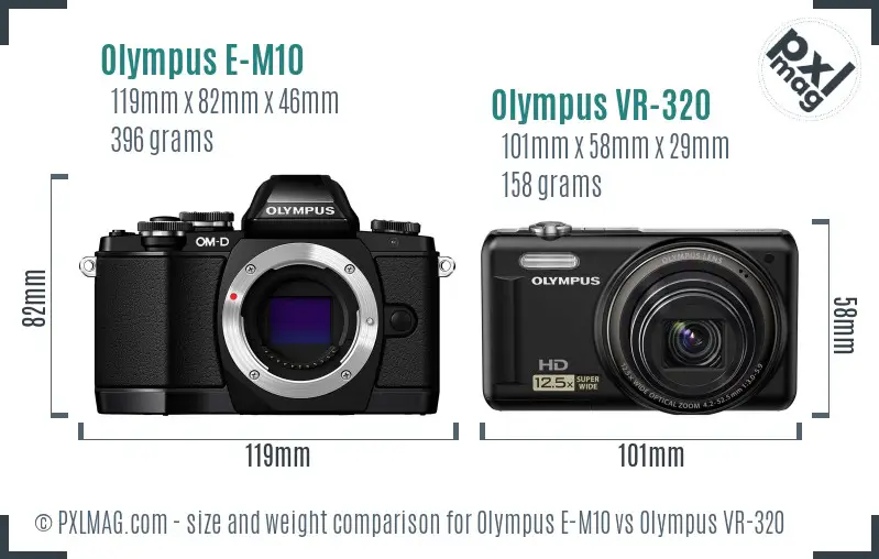 Olympus E-M10 vs Olympus VR-320 size comparison
