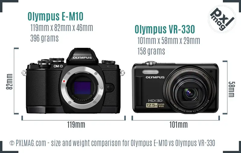 Olympus E-M10 vs Olympus VR-330 size comparison