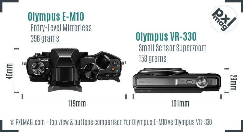 Olympus E-M10 vs Olympus VR-330 top view buttons comparison