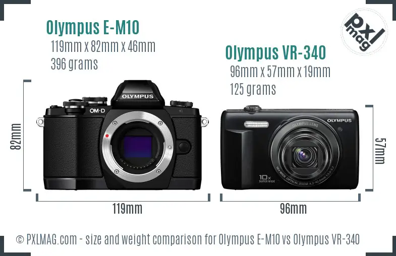 Olympus E-M10 vs Olympus VR-340 size comparison