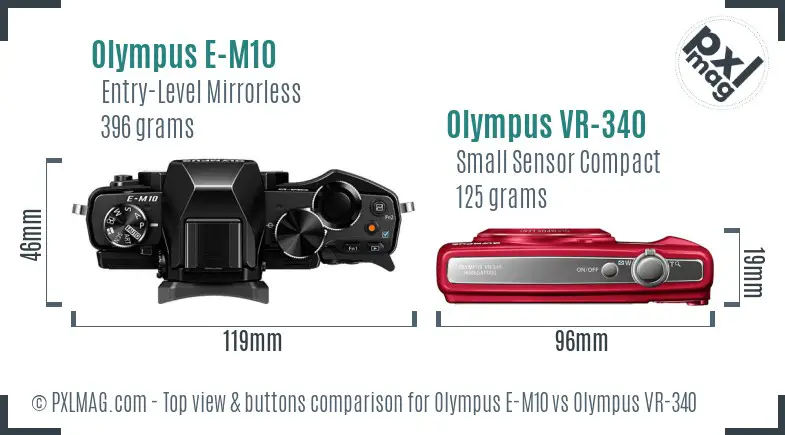 Olympus E-M10 vs Olympus VR-340 top view buttons comparison