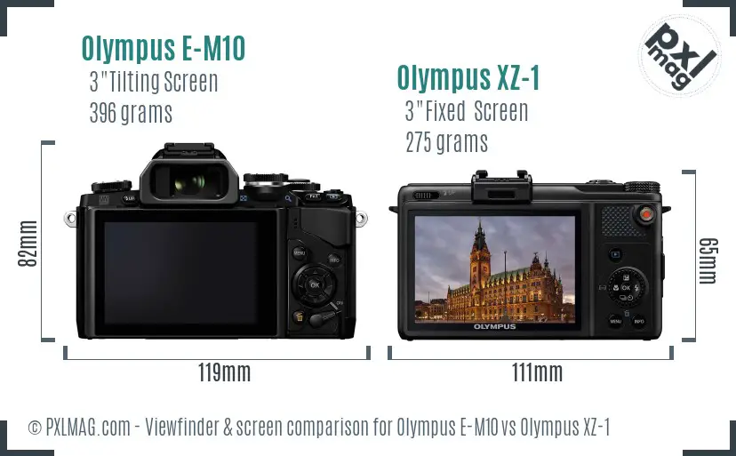 Olympus E-M10 vs Olympus XZ-1 Screen and Viewfinder comparison