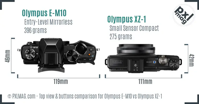 Olympus E-M10 vs Olympus XZ-1 top view buttons comparison