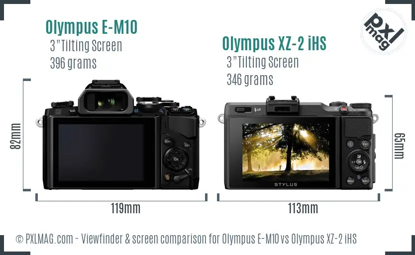 Olympus E-M10 vs Olympus XZ-2 iHS Screen and Viewfinder comparison