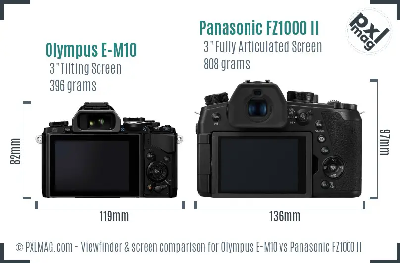 Olympus E-M10 vs Panasonic FZ1000 II Screen and Viewfinder comparison