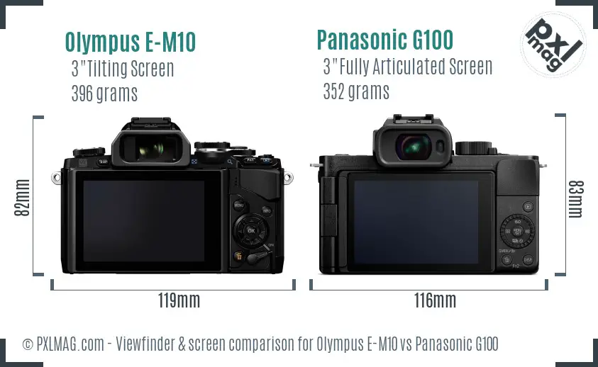 Olympus E-M10 vs Panasonic G100 Screen and Viewfinder comparison