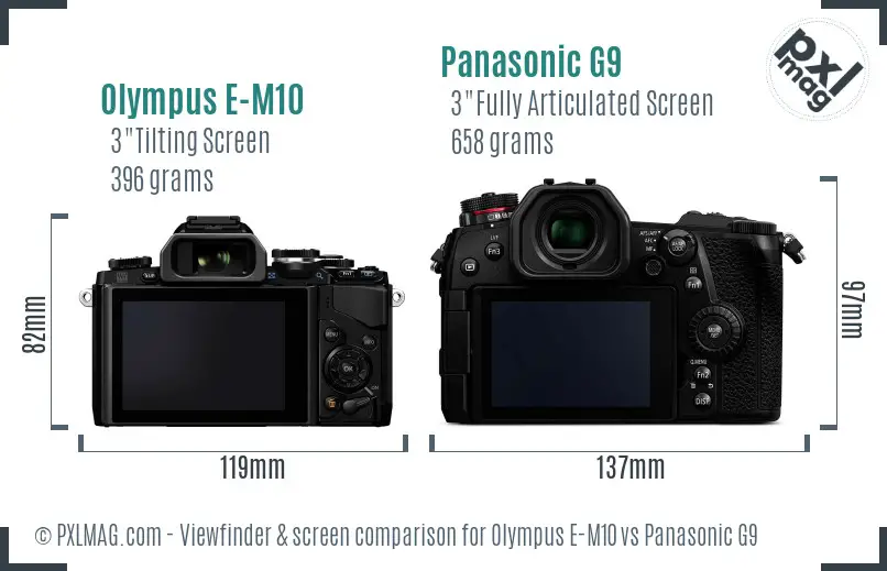 Olympus E-M10 vs Panasonic G9 Screen and Viewfinder comparison