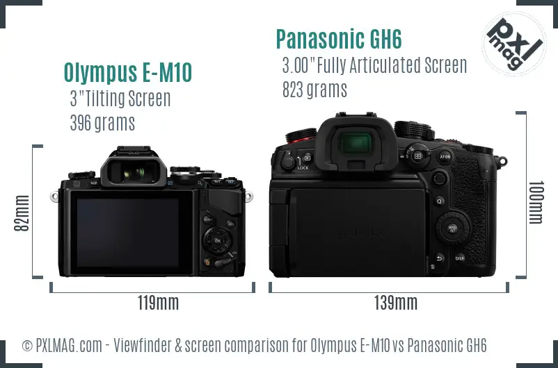 Olympus E-M10 vs Panasonic GH6 Screen and Viewfinder comparison
