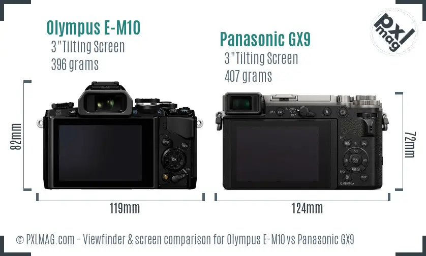 Olympus E-M10 vs Panasonic GX9 Screen and Viewfinder comparison