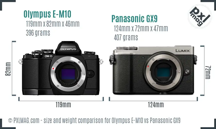 Olympus E-M10 vs Panasonic GX9 size comparison