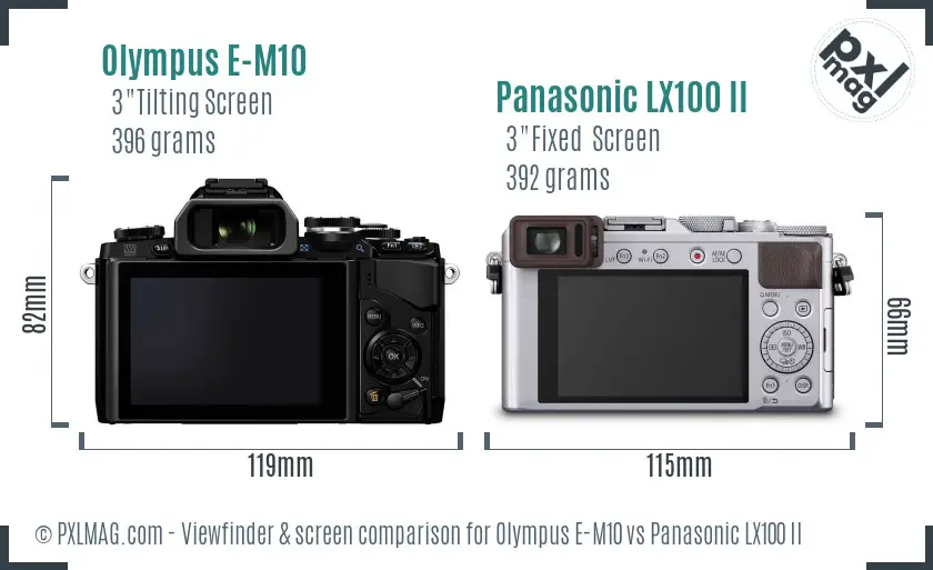 Olympus E-M10 vs Panasonic LX100 II Screen and Viewfinder comparison