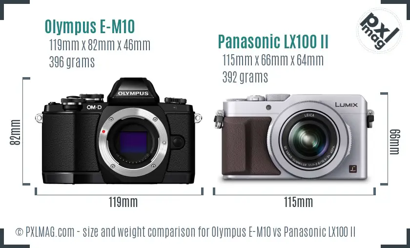 Olympus E-M10 vs Panasonic LX100 II size comparison