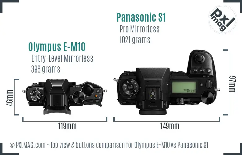 Olympus E-M10 vs Panasonic S1 top view buttons comparison