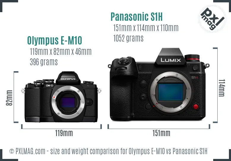 Olympus E-M10 vs Panasonic S1H size comparison