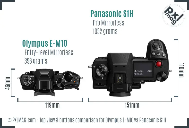 Olympus E-M10 vs Panasonic S1H top view buttons comparison
