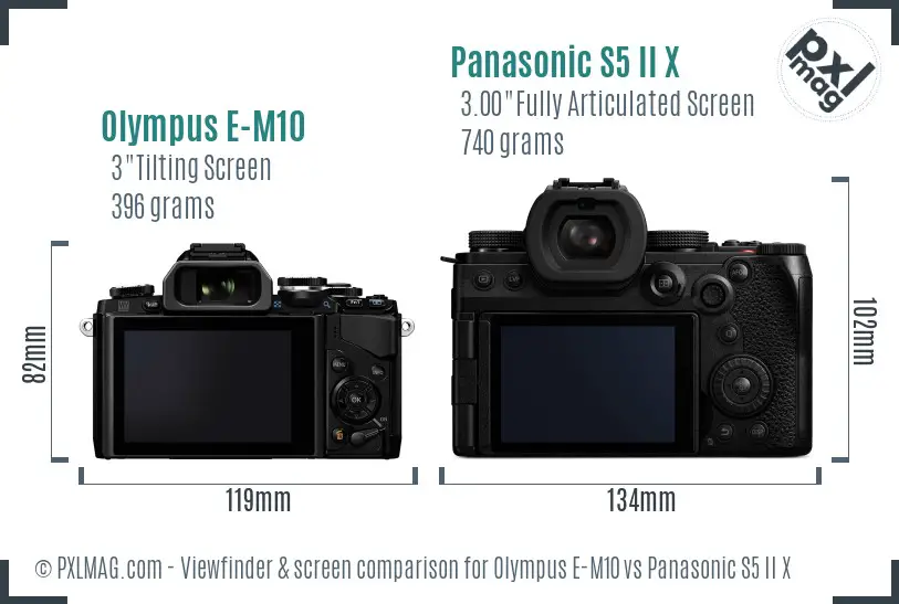 Olympus E-M10 vs Panasonic S5 II X Screen and Viewfinder comparison Olympus E-M10 vs Panasonic S5 II X Screen and Viewfinder comparison