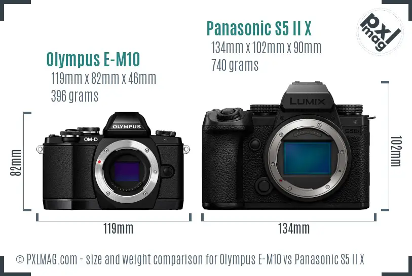 Olympus E-M10 vs Panasonic S5 II X size comparison Olympus E-M10 vs Panasonic S5 II X size comparison