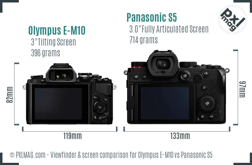 Olympus E-M10 vs Panasonic S5 Screen and Viewfinder comparison