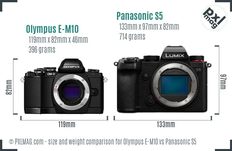 Olympus E-M10 vs Panasonic S5 size comparison
