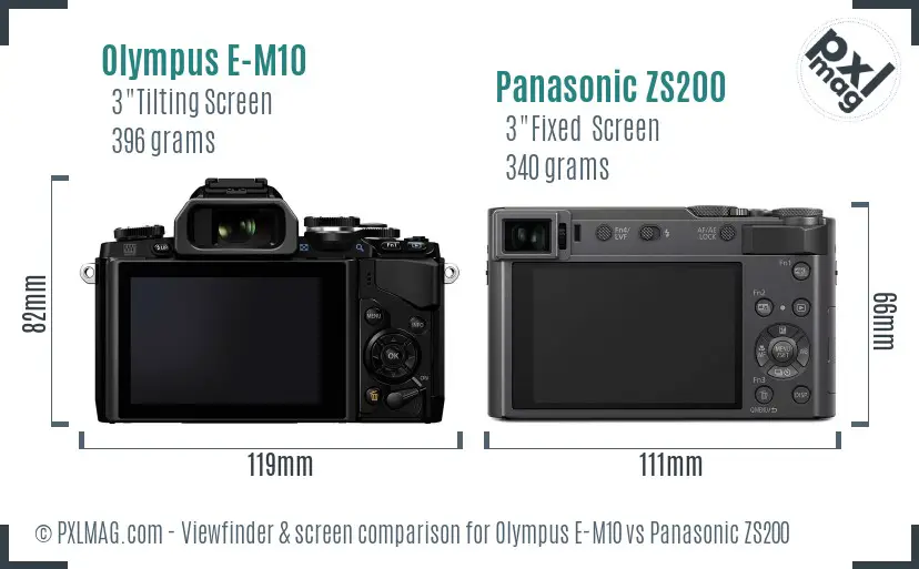Olympus E-M10 vs Panasonic ZS200 Screen and Viewfinder comparison