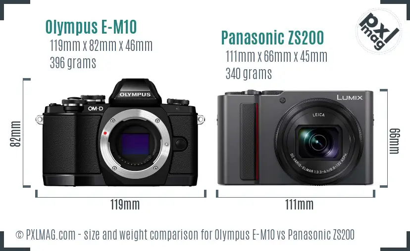 Olympus E-M10 vs Panasonic ZS200 size comparison