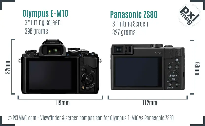 Olympus E-M10 vs Panasonic ZS80 Screen and Viewfinder comparison