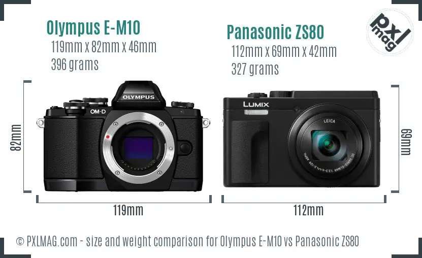 Olympus E-M10 vs Panasonic ZS80 size comparison