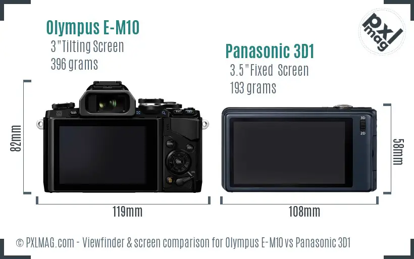 Olympus E-M10 vs Panasonic 3D1 Screen and Viewfinder comparison