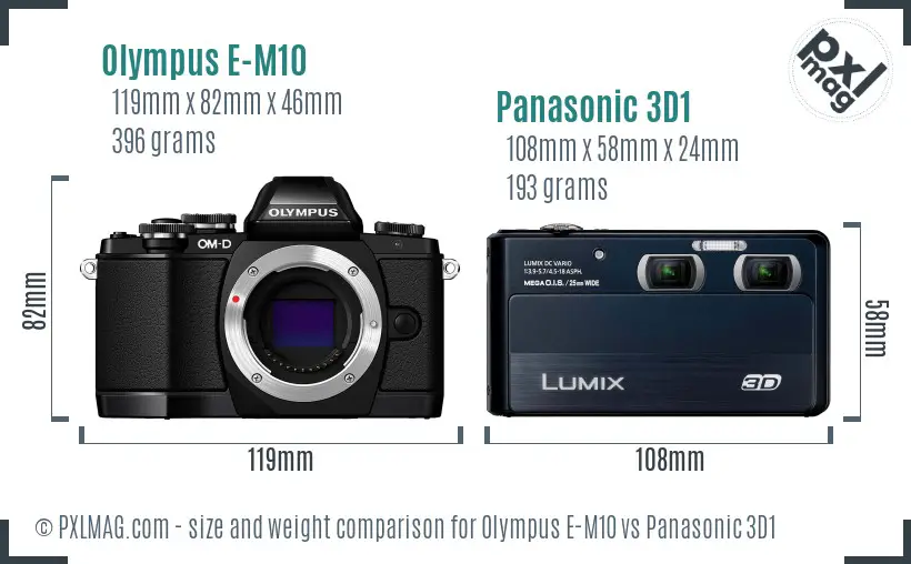 Olympus E-M10 vs Panasonic 3D1 size comparison