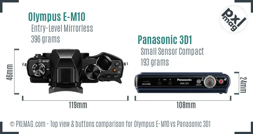 Olympus E-M10 vs Panasonic 3D1 top view buttons comparison