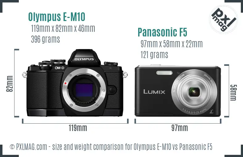 Olympus E-M10 vs Panasonic F5 size comparison