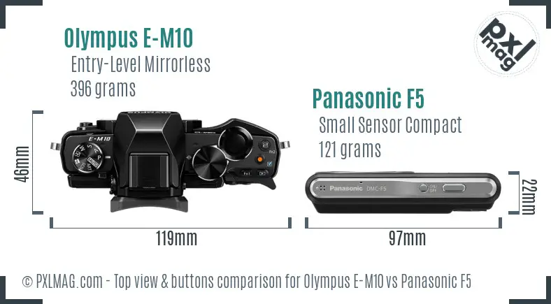 Olympus E-M10 vs Panasonic F5 top view buttons comparison