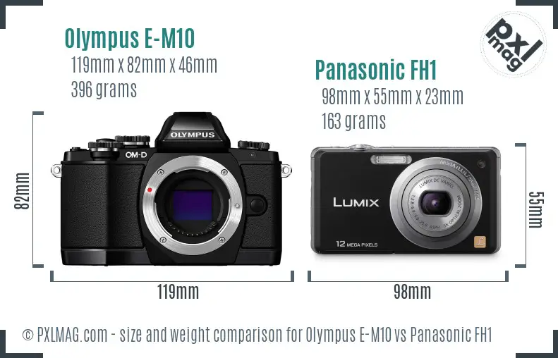 Olympus E-M10 vs Panasonic FH1 size comparison