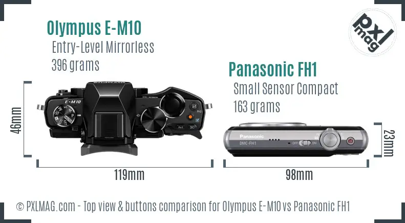 Olympus E-M10 vs Panasonic FH1 top view buttons comparison