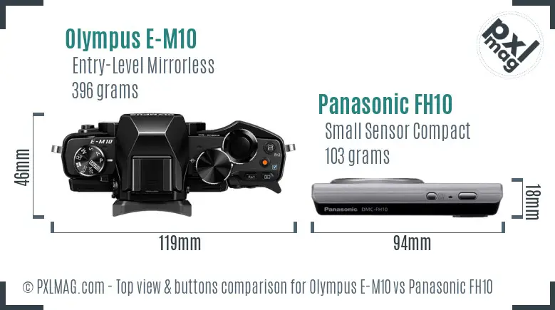Olympus E-M10 vs Panasonic FH10 top view buttons comparison
