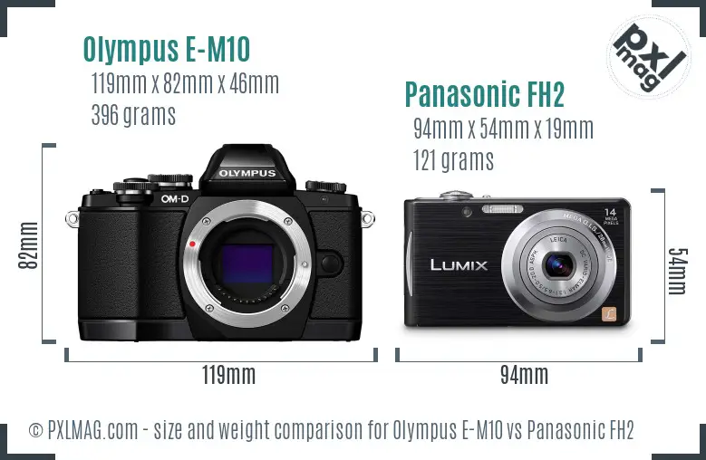 Olympus E-M10 vs Panasonic FH2 size comparison