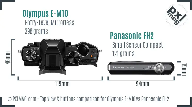 Olympus E-M10 vs Panasonic FH2 top view buttons comparison