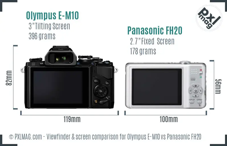 Olympus E-M10 vs Panasonic FH20 Screen and Viewfinder comparison